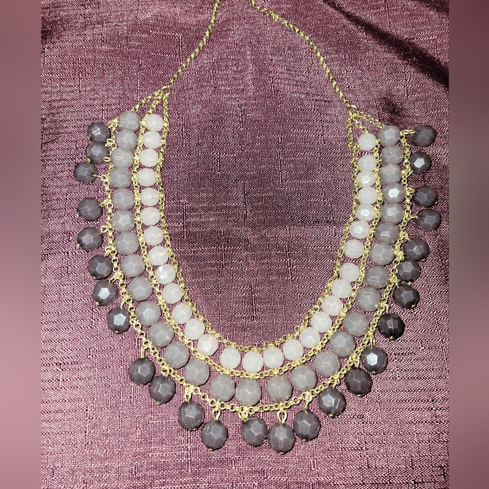 Stunning ombre gray and gold three tier necklace